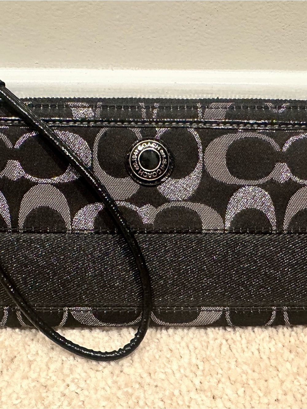 Coach Black Signature C Wristlet Clutch with Patent Strap